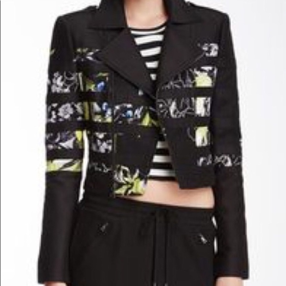 BCBGMaxAzria Lined Floral Motorcycle Jacket, small